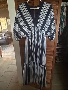 Taylor Navy and White Striped Maxi Dress